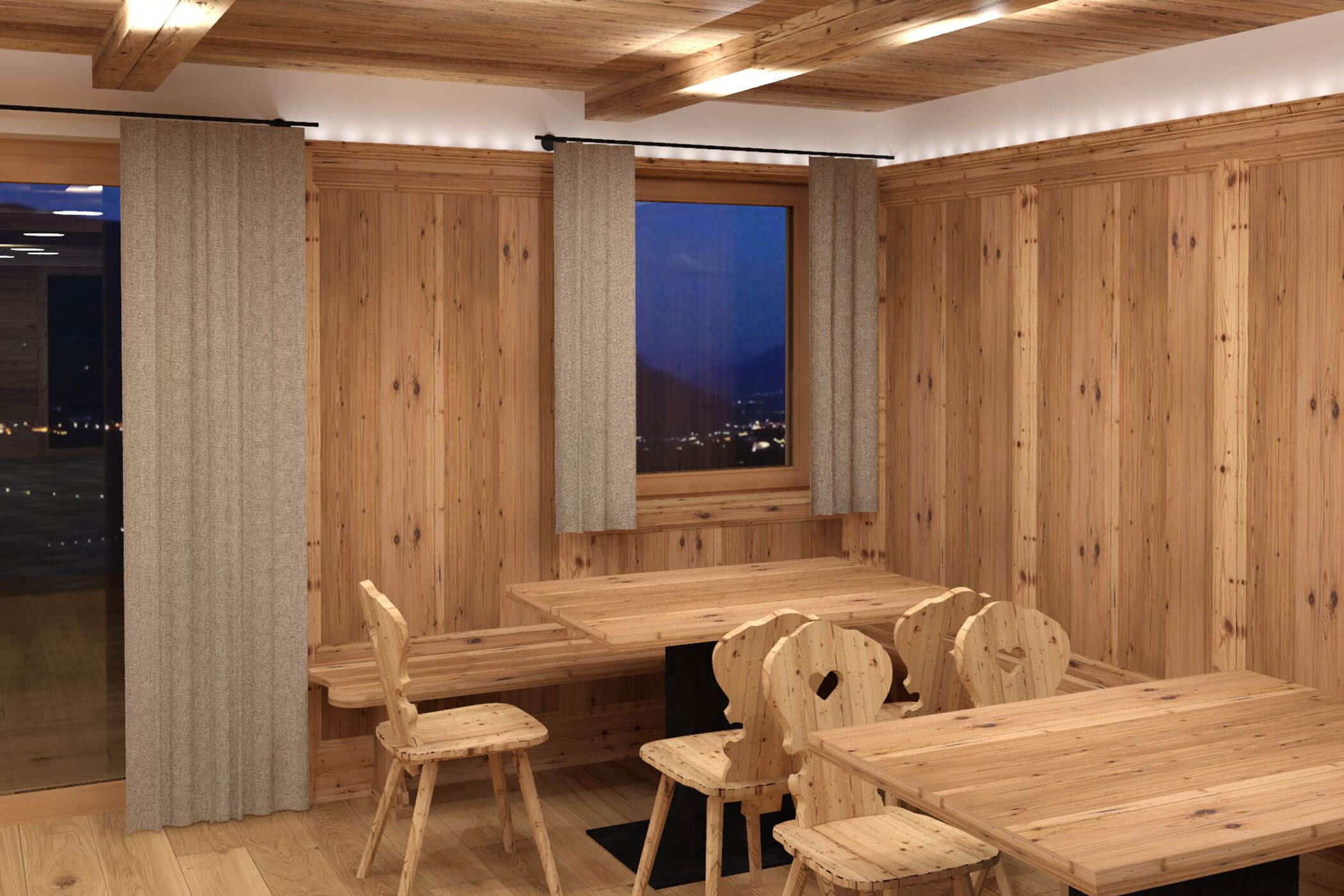 Lounge with two wooden tables and chairs - Kuenzerhof